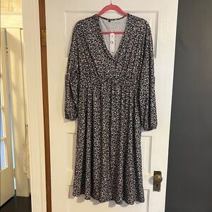 Floral Long Sleeve Midi Maternity Dress